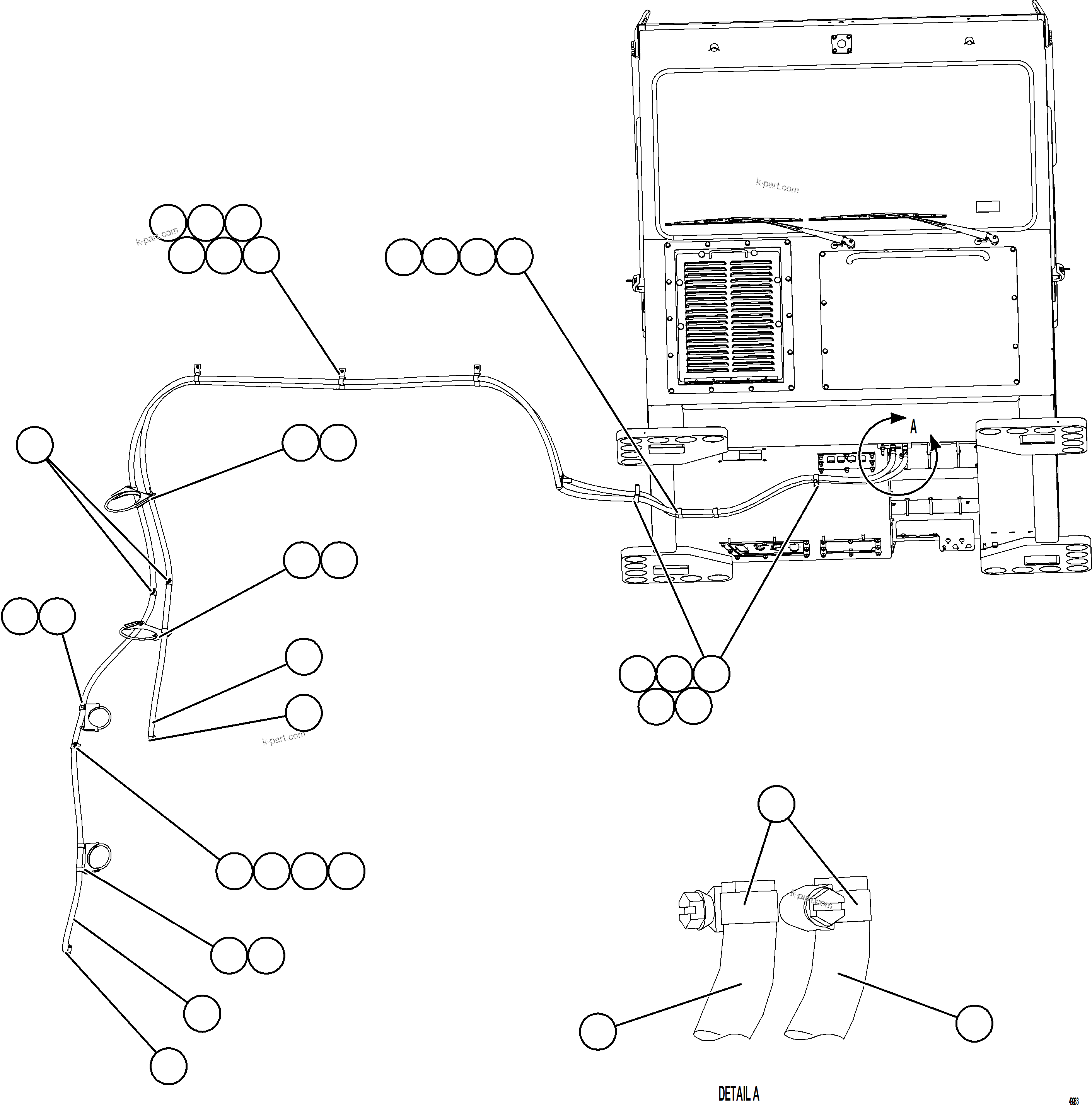 Komatsu parts book diagram for AFE92-D 980E-5SE S/N A60019  KMMP: HEATER HOSE INSTALLATION