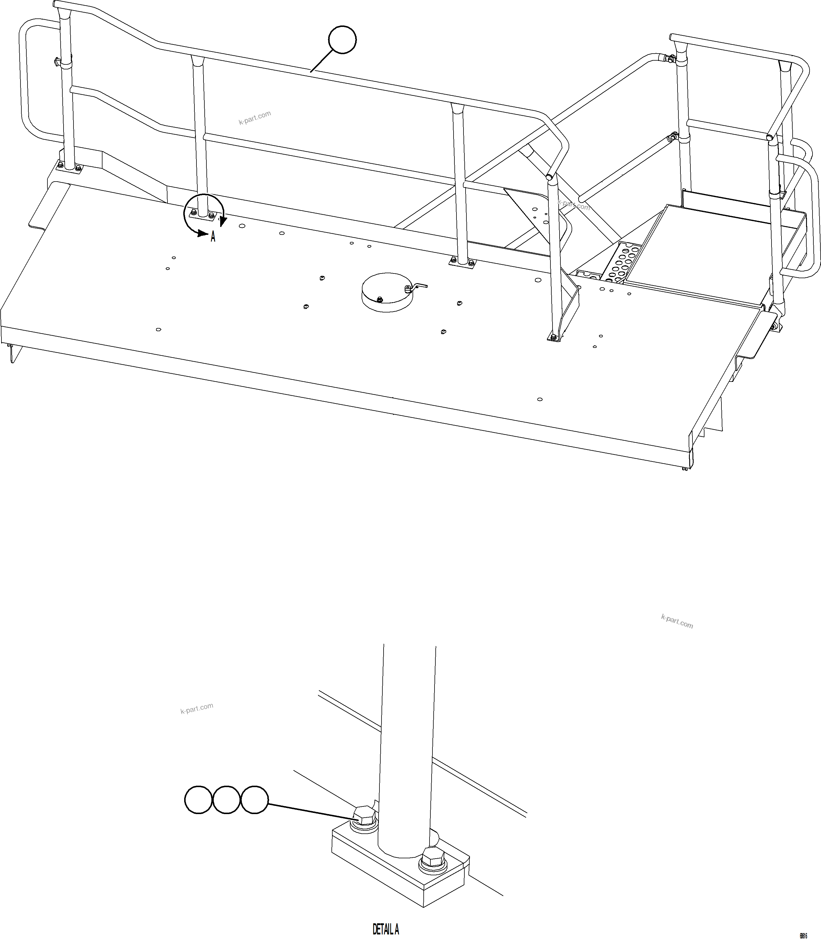 Komatsu parts book diagram for AFE92-D 980E-5SE S/N A60019  KMMP: GRILLE HANDRAIL