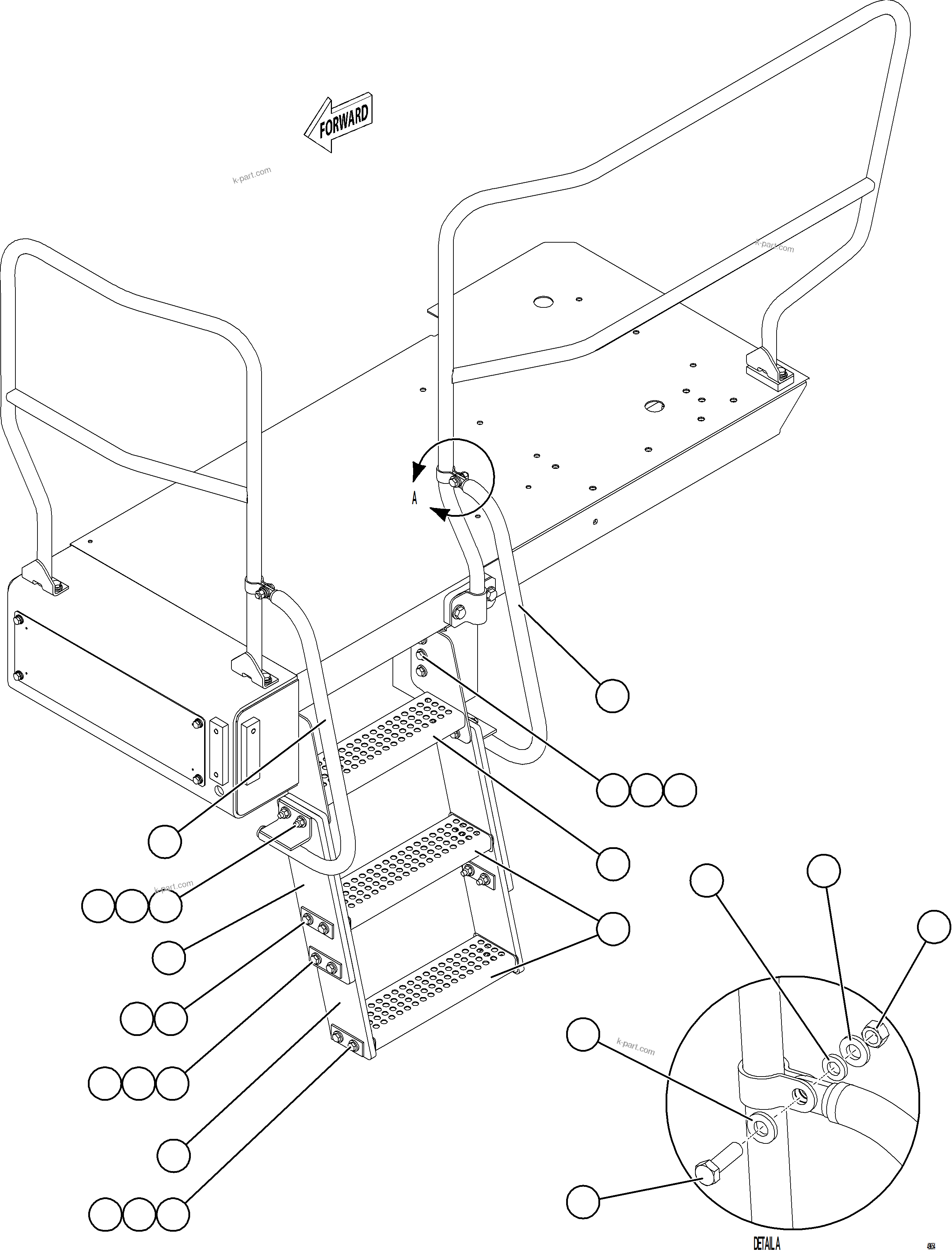 Komatsu parts book diagram for AFE92-D 980E-5SE S/N A60019  KMMP: LH LOWER PLATFORM STEPS & HANDRAILS