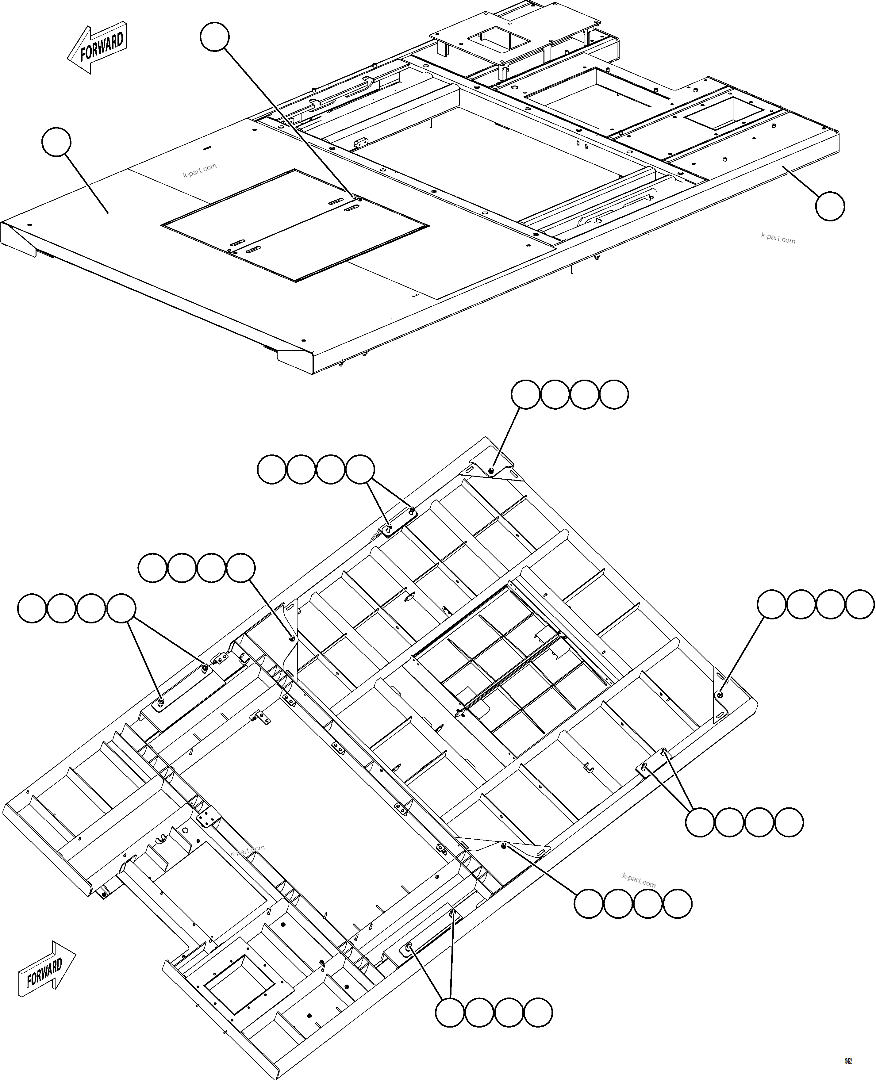 Komatsu parts book diagram for AFE92-D 980E-5SE S/N A60019  KMMP: CENTER DECK INSTALLATION