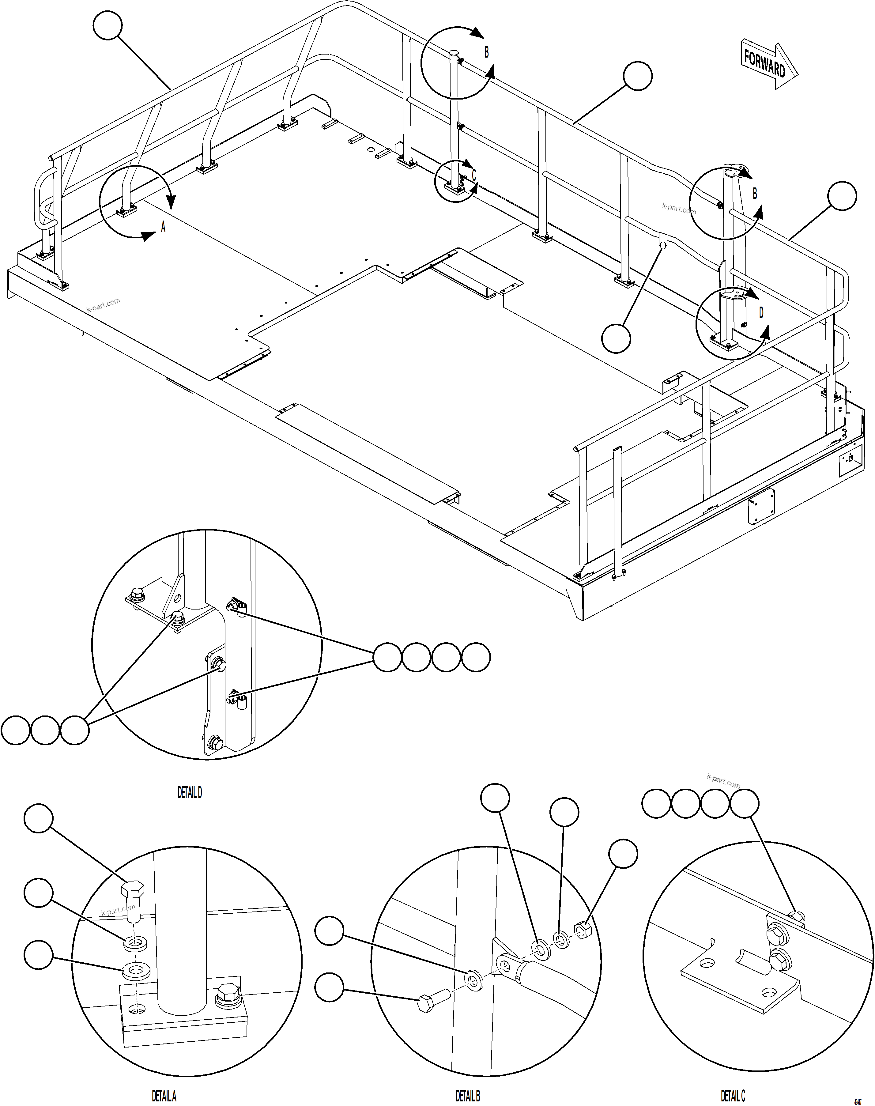 Komatsu parts book diagram for AFE92-D 980E-5SE S/N A60019  KMMP: LH DECK HANDRAILS