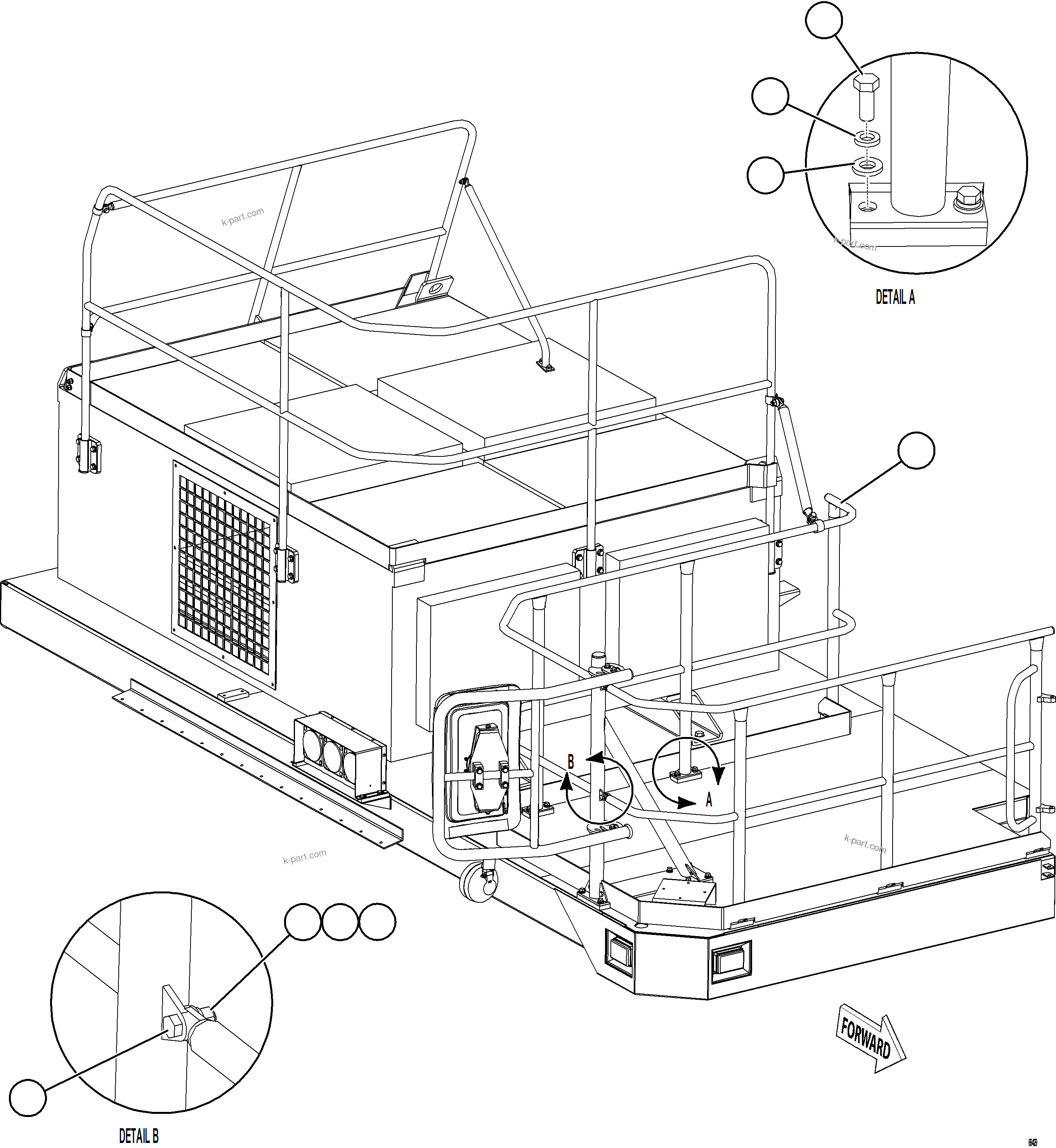 Komatsu parts book diagram for AFE92-D 980E-5SE S/N A60019  KMMP: RH DECK HANDRAILS