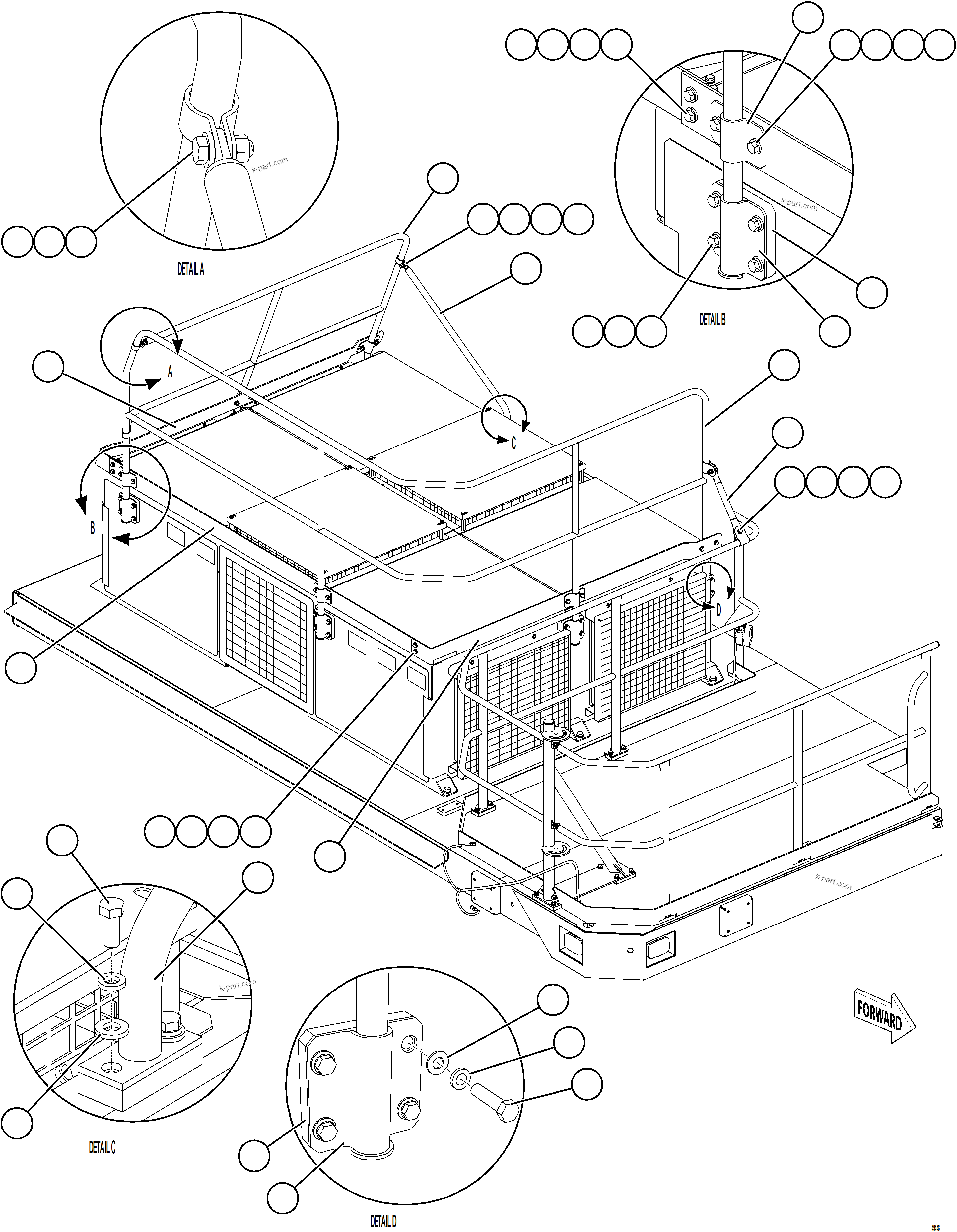 Komatsu parts book diagram for AFE92-D 980E-5SE S/N A60019  KMMP: RETARDING GRID HANDRAILS