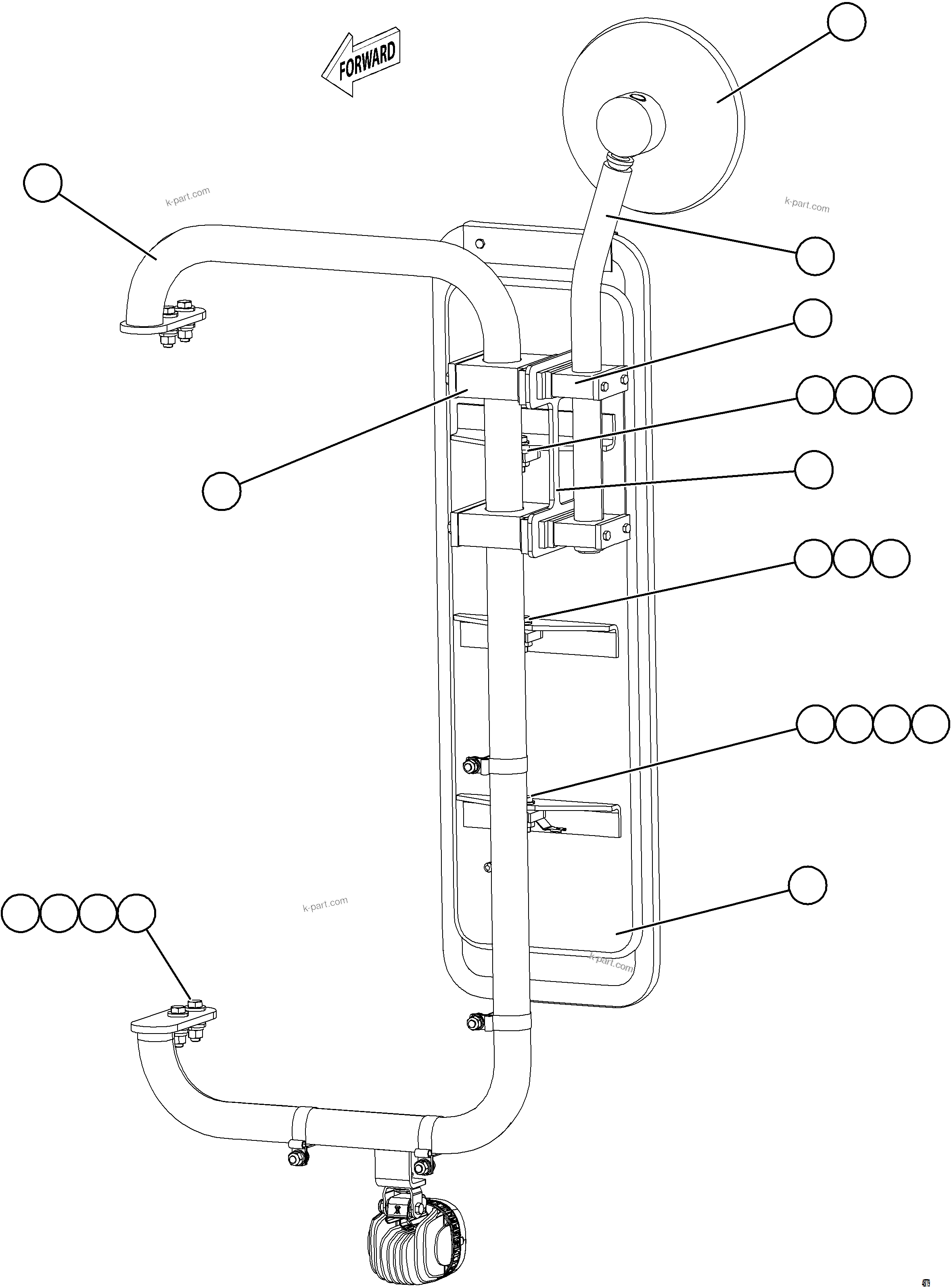 Komatsu parts book diagram for AFE92-D 980E-5SE S/N A60019  KMMP: LH MIRROR INSTALLATION