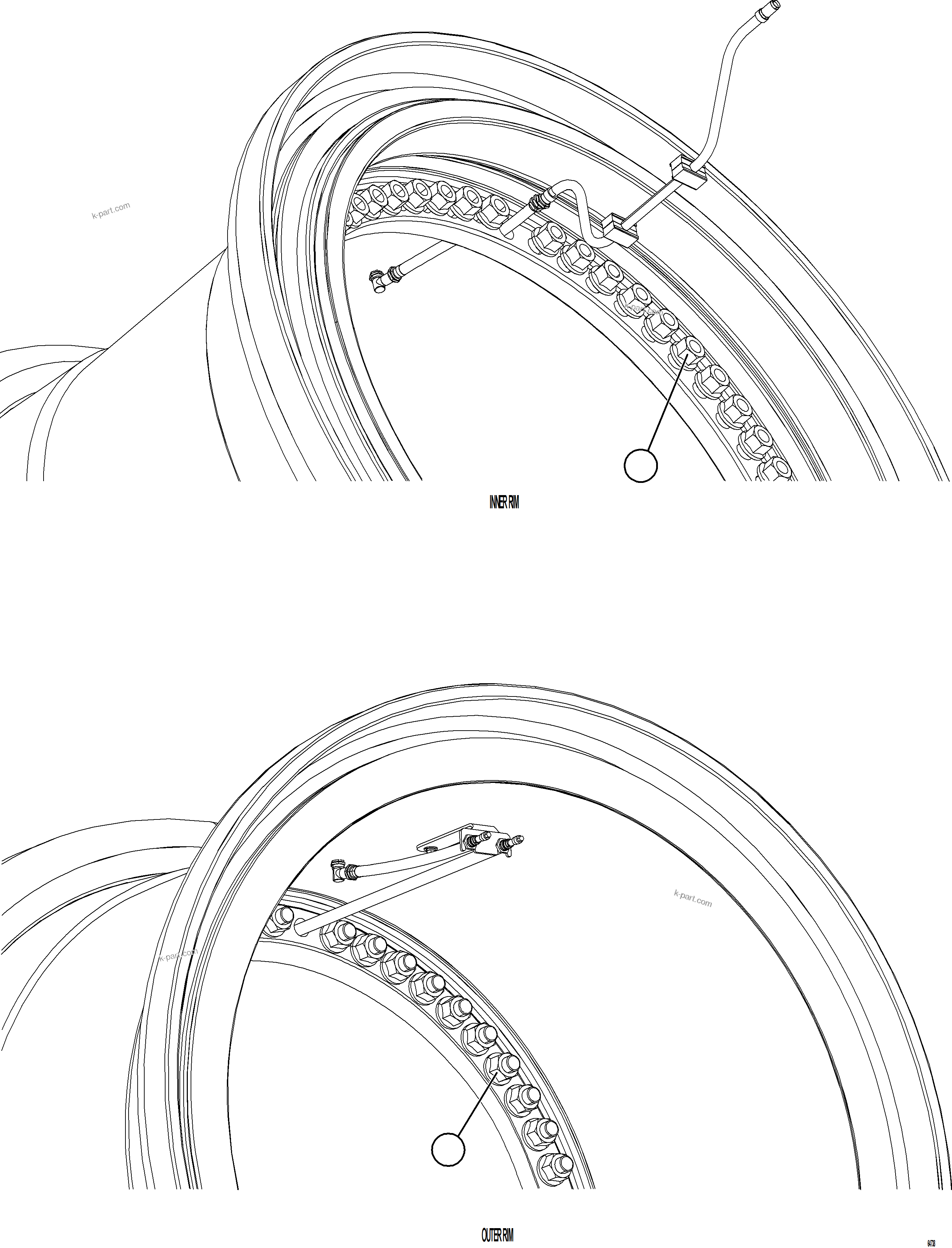 Komatsu parts book diagram for AFE92-D 980E-5SE S/N A60019  KMMP: REAR WHEEL INSTALLATION - SMART RIM