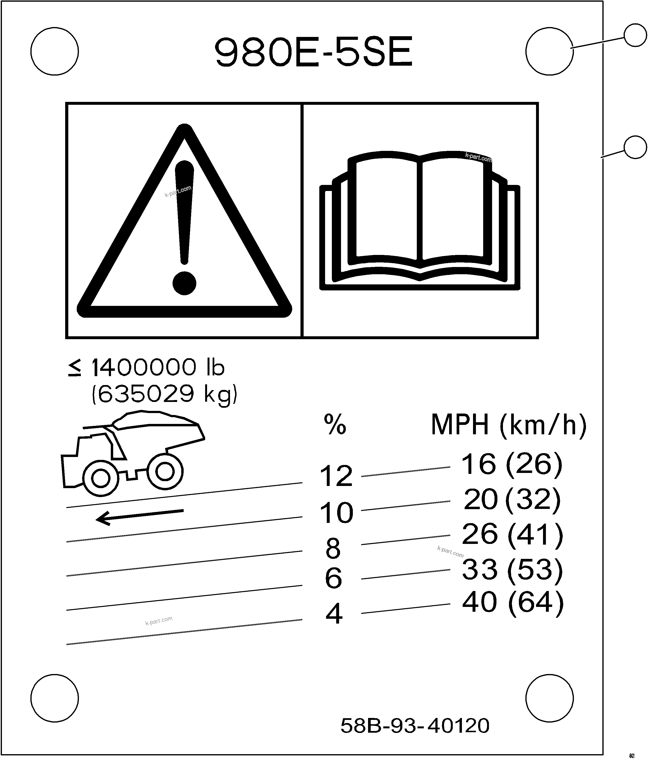 Komatsu parts book diagram for AFE92-D 980E-5SE S/N A60019  KMMP: GRADE/SPEED CHART