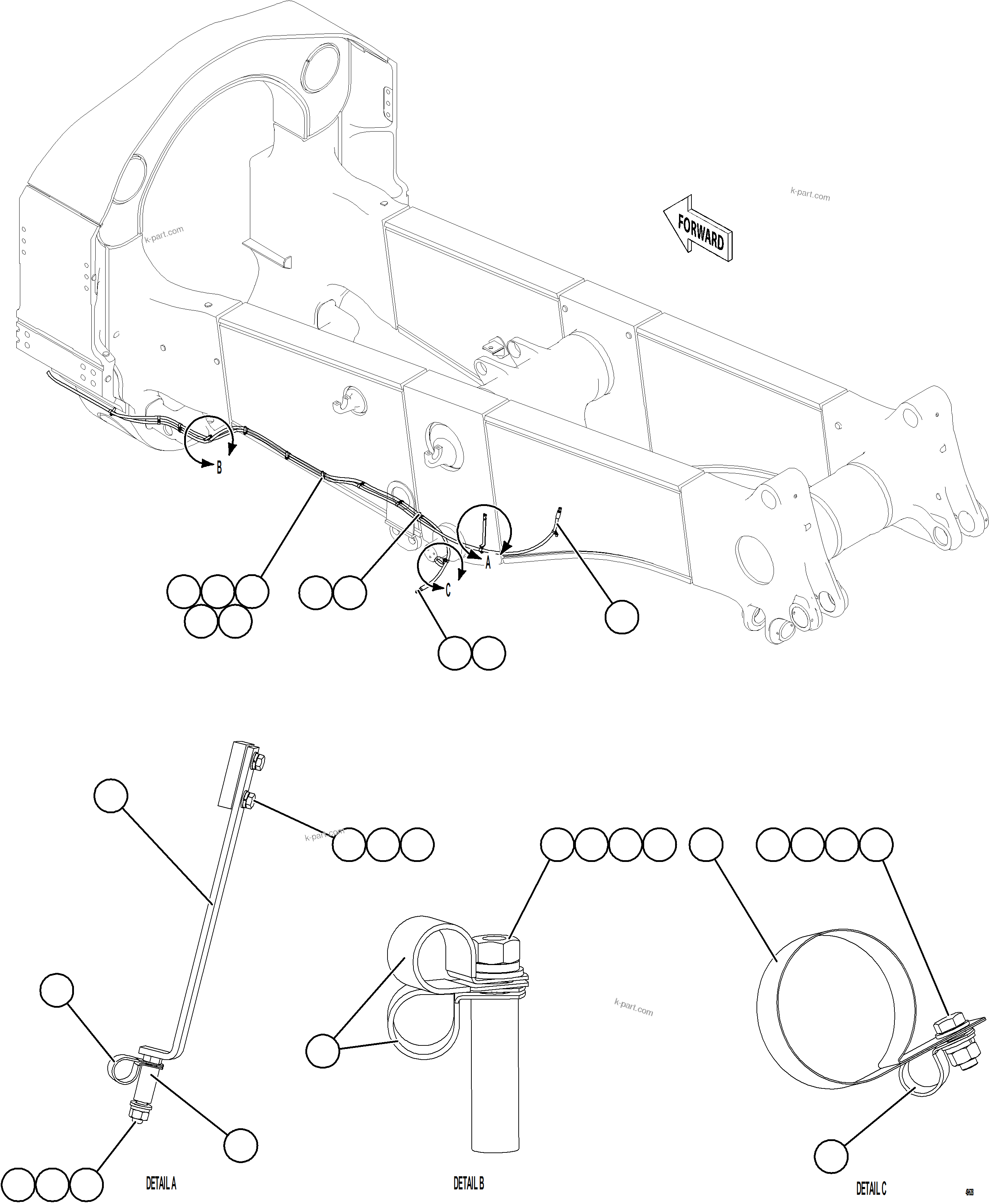Komatsu parts book diagram for AFE92-D 980E-5SE S/N A60019  KMMP: AUTOMATIC LUBRICATION SYSTEM PIPING - FRONT    4/4