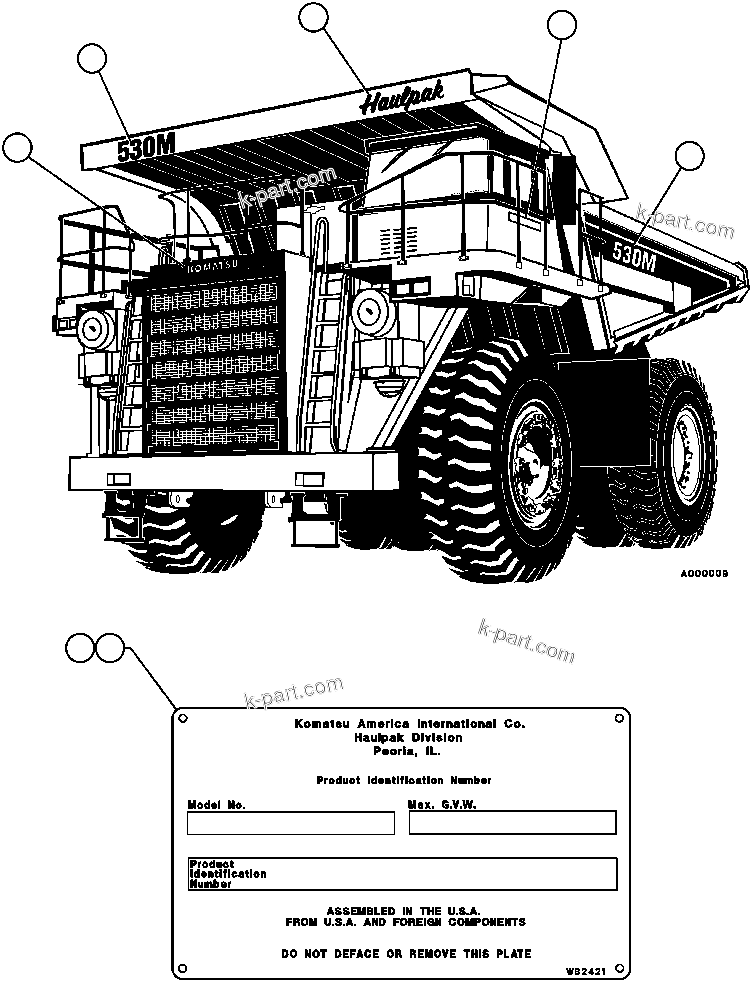Komatsu parts book diagram for AFP49-A thru E  530M  S/N A30001-A30008 (DH627-0): DECALS AND WARNINGS - 3
