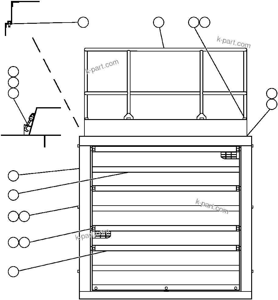 Komatsu parts book diagram for AFP49-A thru E  530M  S/N A30001-A30008 (DH627-0): HOOD, GRILLE AND HANDRAIL