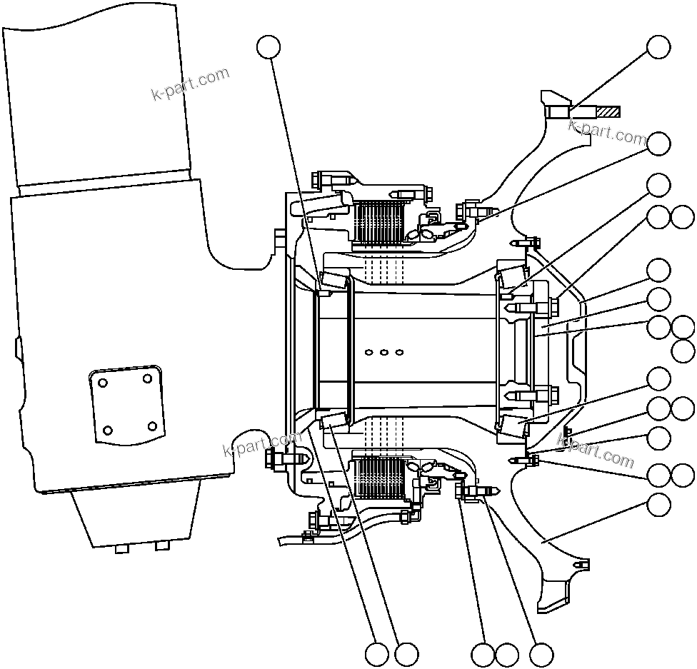 Komatsu parts book diagram for AFP49-A thru E  530M  S/N A30001-A30008 (DH627-0): FRONT WHEEL HUB INSTALLATION