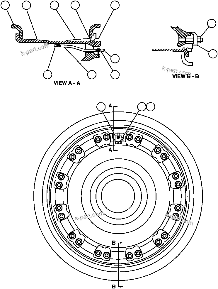 Komatsu parts book diagram for AFP49-A thru E  530M  S/N A30001-A30008 (DH627-0): FRONT RIM INSTALLATION