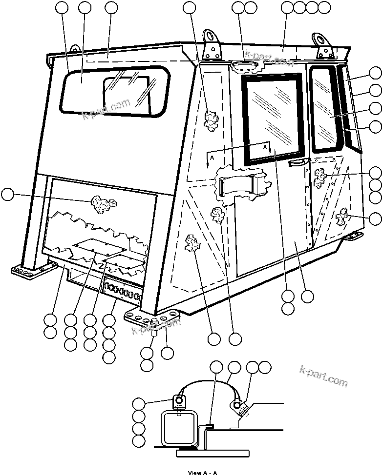 Komatsu parts book diagram for AFP49-A thru E  530M  S/N A30001-A30008 (DH627-0): CAB ASSEMBLY - 2