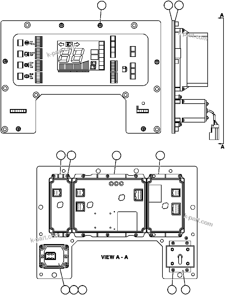 Komatsu parts book diagram for AFP49-A thru E  530M  S/N A30001-A30008 (DH627-0): MONITOR PANEL ASSEMBLY (7831-34-2000)
