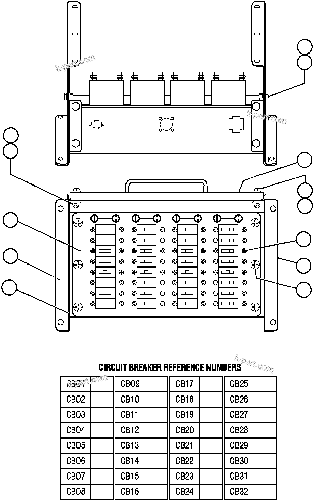 Komatsu parts book diagram for AFP49-A thru E  530M  S/N A30001-A30008 (DH627-0): REAR CAB PANEL - CIRCUIT BREAKERS