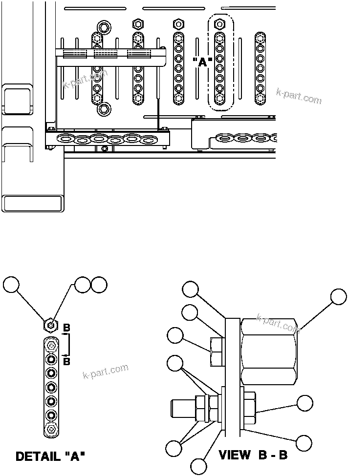 Komatsu parts book diagram for AFP49-A thru E  530M  S/N A30001-A30008 (DH627-0): REAR CAB PANEL - BUSS BARS
