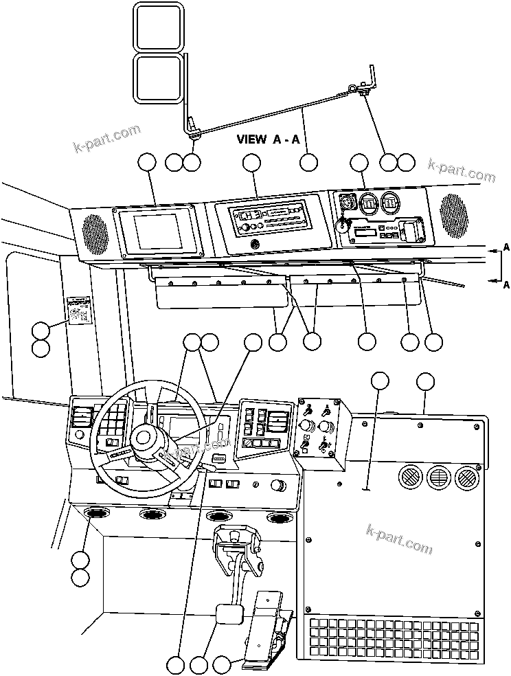Komatsu parts book diagram for AFP49-A thru E  530M  S/N A30001-A30008 (DH627-0): OPERATOR CONTROLS & OVERHEAD PANEL