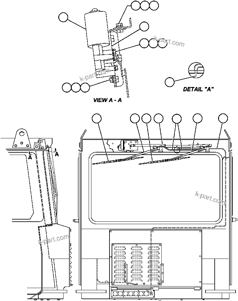 Komatsu parts book diagram for AFP49-A thru E  530M  S/N A30001-A30008 (DH627-0): WINDSHIELD WIPER INSTALLATION