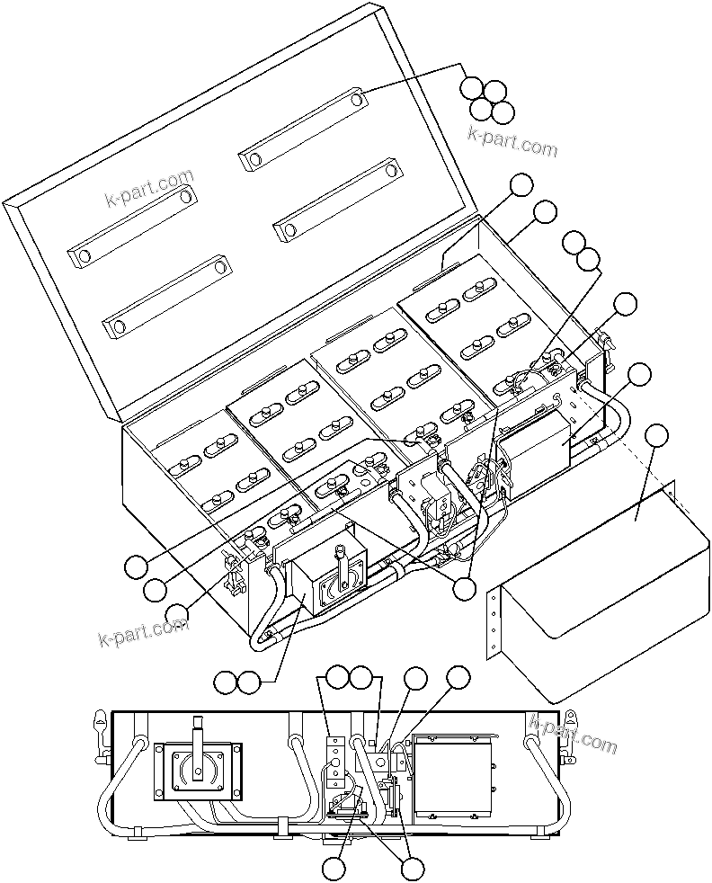 Komatsu parts book diagram for AFP49-A thru E  530M  S/N A30001-A30008 (DH627-0): BATTERY BOX INSTALLATION