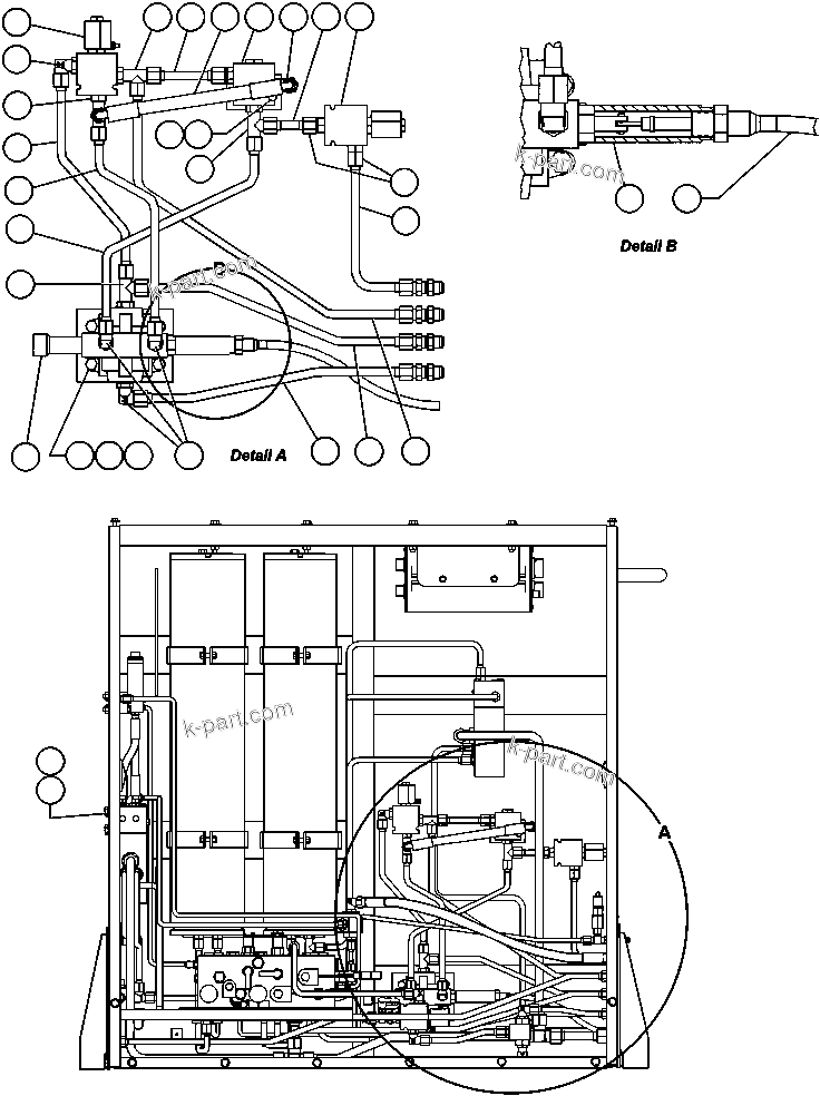 Komatsu parts book diagram for AFP49-A thru E  530M  S/N A30001-A30008 (DH627-0): HOIST PILOT PIPING