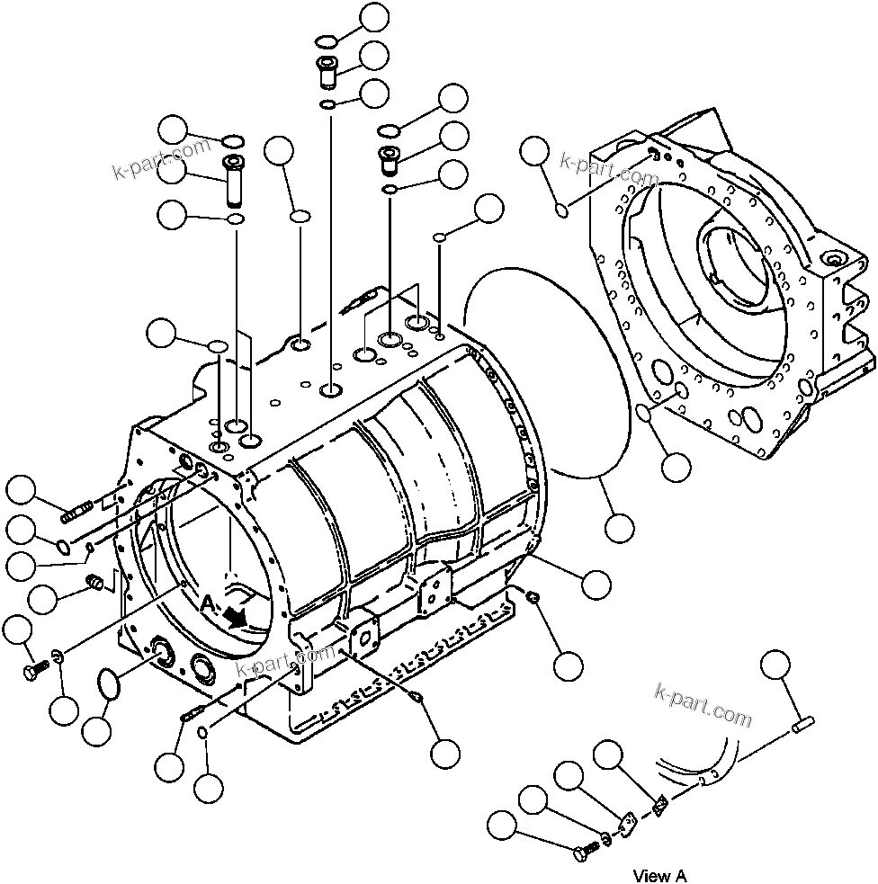 Komatsu parts book diagram for AFP49-A thru E  530M  S/N A30001-A30008 (DH627-0): TRANSMISSION MAIN CASE