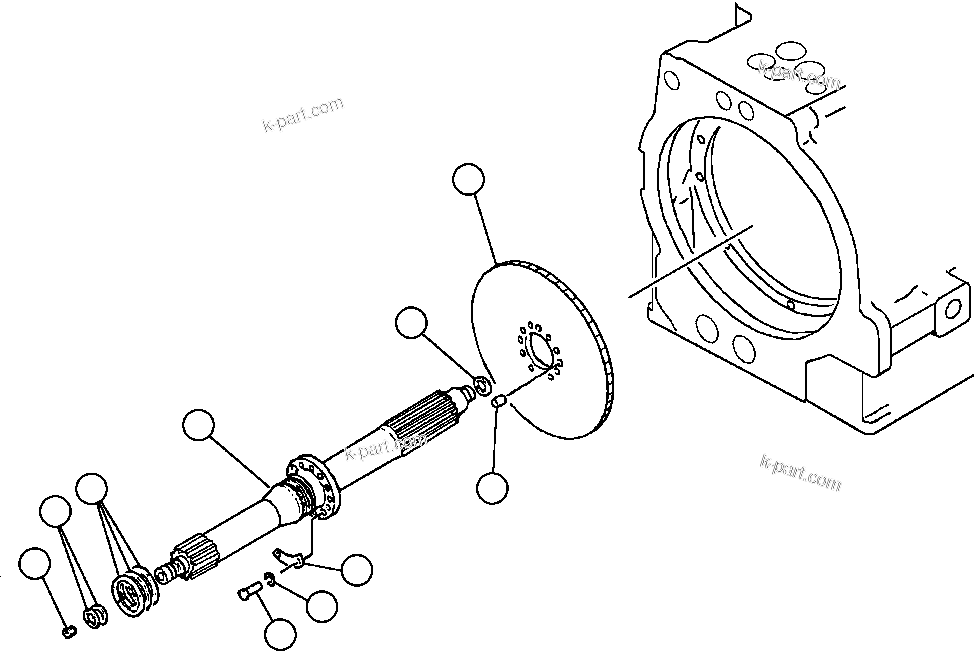 Komatsu parts book diagram for AFP49-A thru E  530M  S/N A30001-A30008 (DH627-0): TRANSMISSION INPUT SHAFT ASSEMBLY