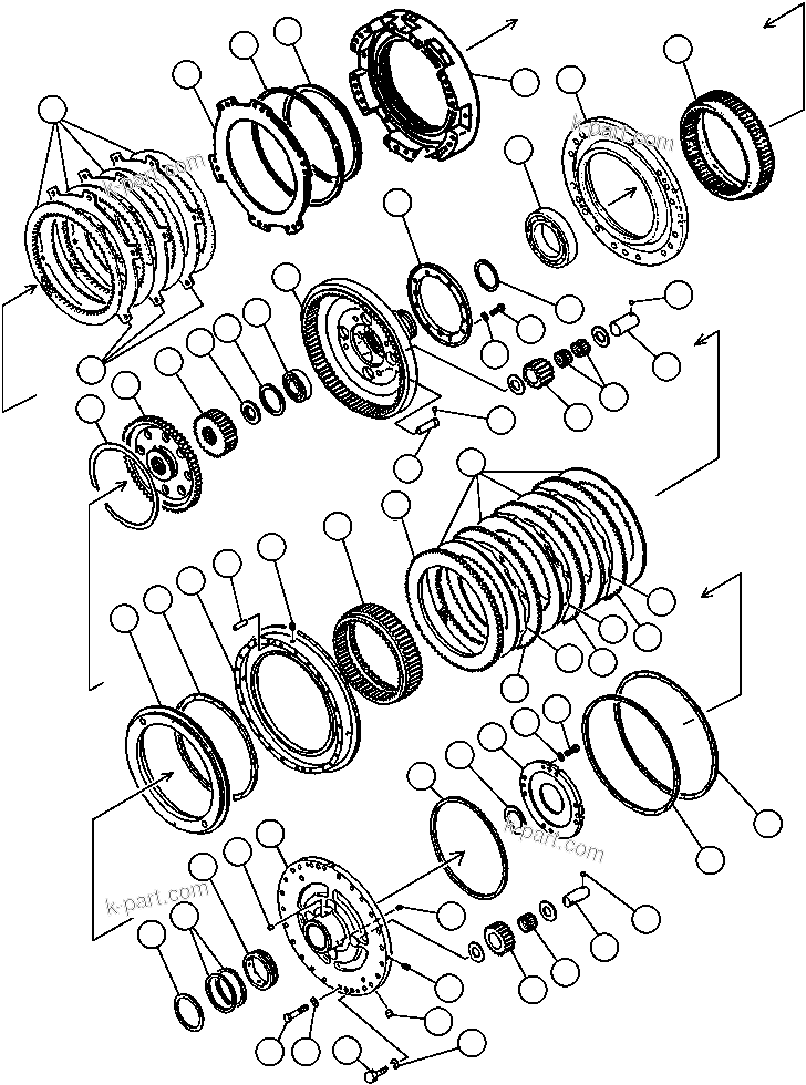 Komatsu parts book diagram for AFP49-A thru E  530M  S/N A30001-A30008 (DH627-0): LOW & HIGH SPLITTER SECTION