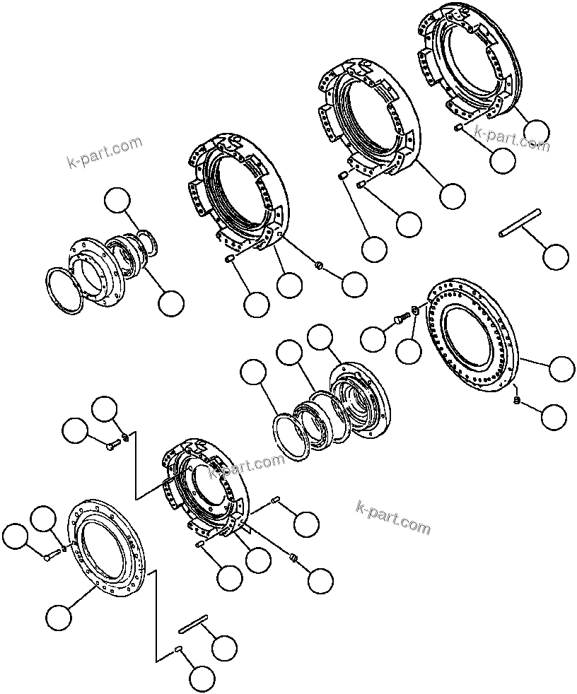 Komatsu parts book diagram for AFP49-A thru E  530M  S/N A30001-A30008 (DH627-0): RANGE CLUTCH HOUSINGS