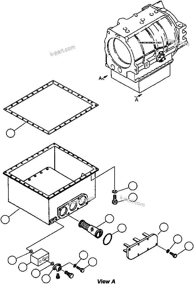 Komatsu parts book diagram for AFP49-A thru E  530M  S/N A30001-A30008 (DH627-0): TRANSMISSION OIL PAN