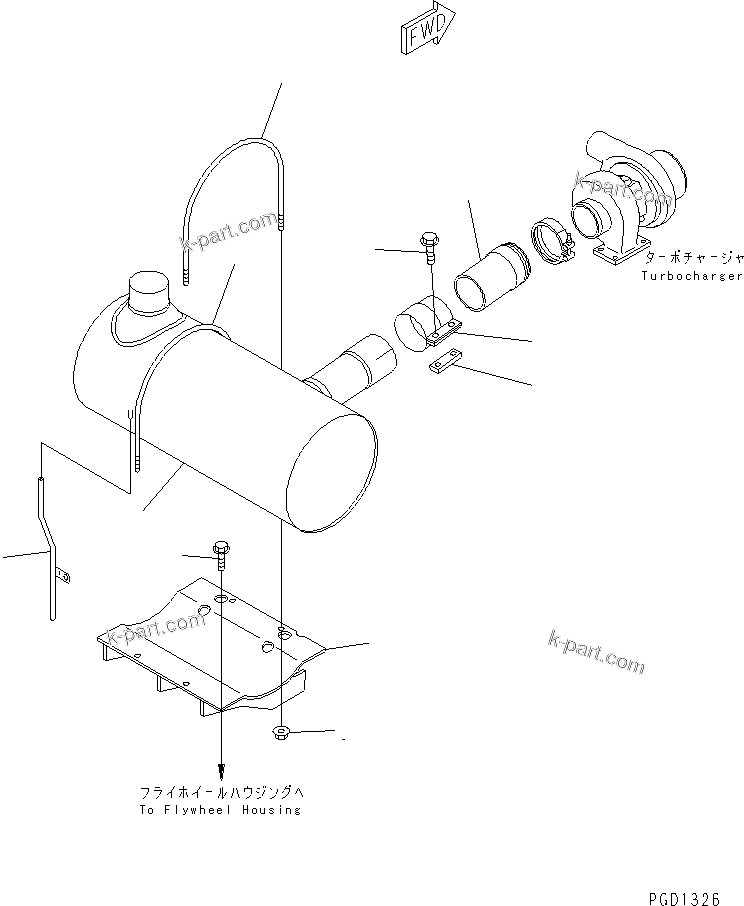 Komatsu parts book diagram for S6D102E-1C-Z S/N 26200929-UP: MUFFLER AND MOUNTING (NOISE SUPPRESSION SPEC.)(#26201318-26220700)