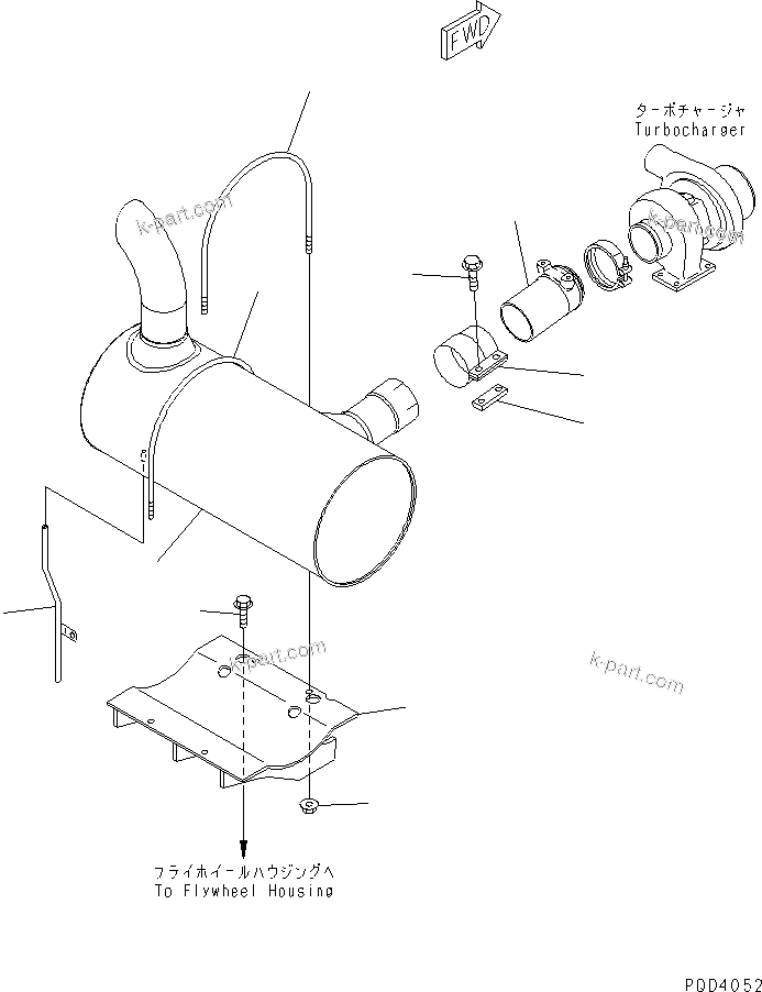 Komatsu parts book diagram for S6D102E-1C-Z S/N 26200929-UP: MUFFLER AND MOUNTING (FOR HYDRULIC CONTROL SYSTEM)(#26237350-26257385)