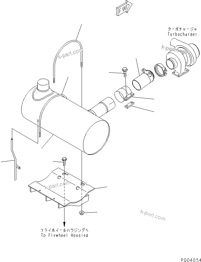 Komatsu parts book diagram for S6D102E-1C-Z S/N 26200929-UP: MUFFLER AND MOUNTING (NOISE SUPPRESSION SPEC.)(#26220701-26257385)