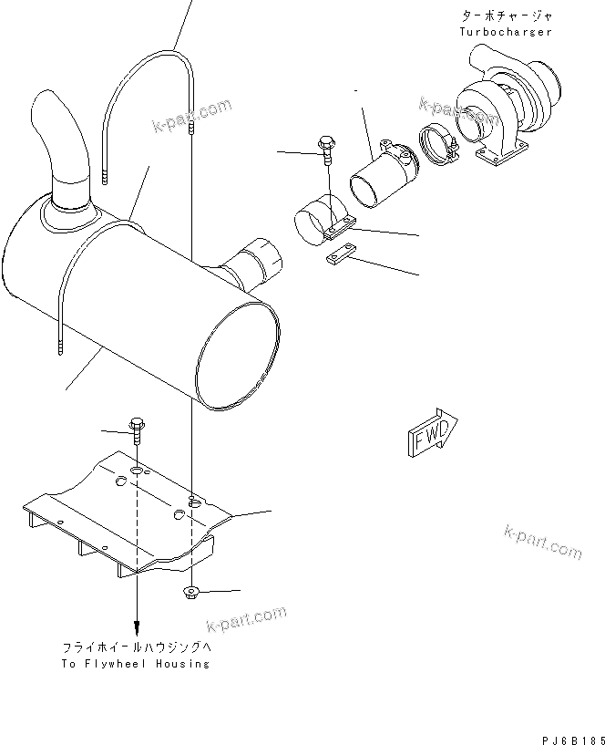 Komatsu parts book diagram for S6D102E-1C-Z S/N 26200929-UP: MUFFLER AND MOUNTING (FOR HYDRULIC CONTROL SYSTEM)(#26257386-)