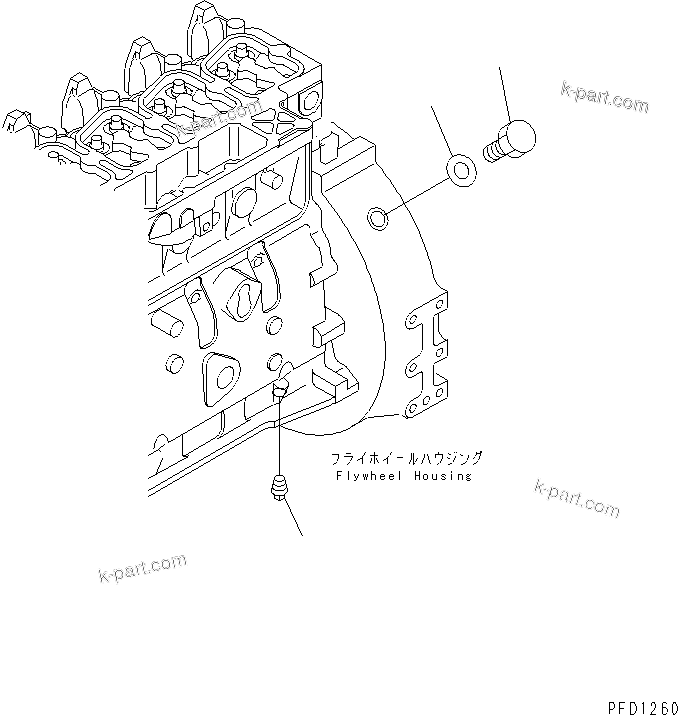 Komatsu parts book diagram for S6D102E-1C-Z S/N 26200929-UP: FLYWHEEL HOUSING PLUG(#26201318-26202279)