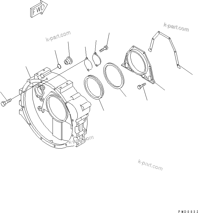 Komatsu parts book diagram for S6D102E-1C-Z S/N 26200929-UP: FLYWHEEL HOUSING(#26200929-26239105)