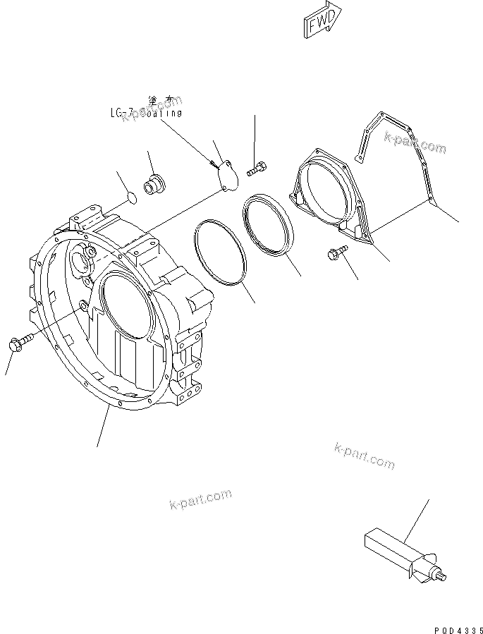 Komatsu parts book diagram for S6D102E-1C-Z S/N 26200929-UP: FLYWHEEL HOUSING(#26239106-26253872)