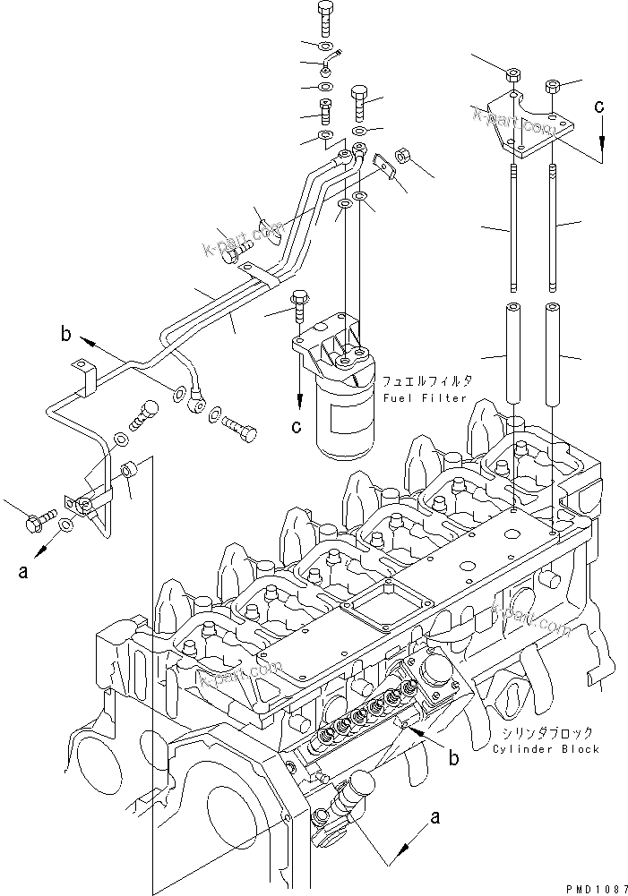Komatsu parts book diagram for S6D102E-1C-Z S/N 26200929-UP: FUEL FILTER MOUNTING AND PIPING