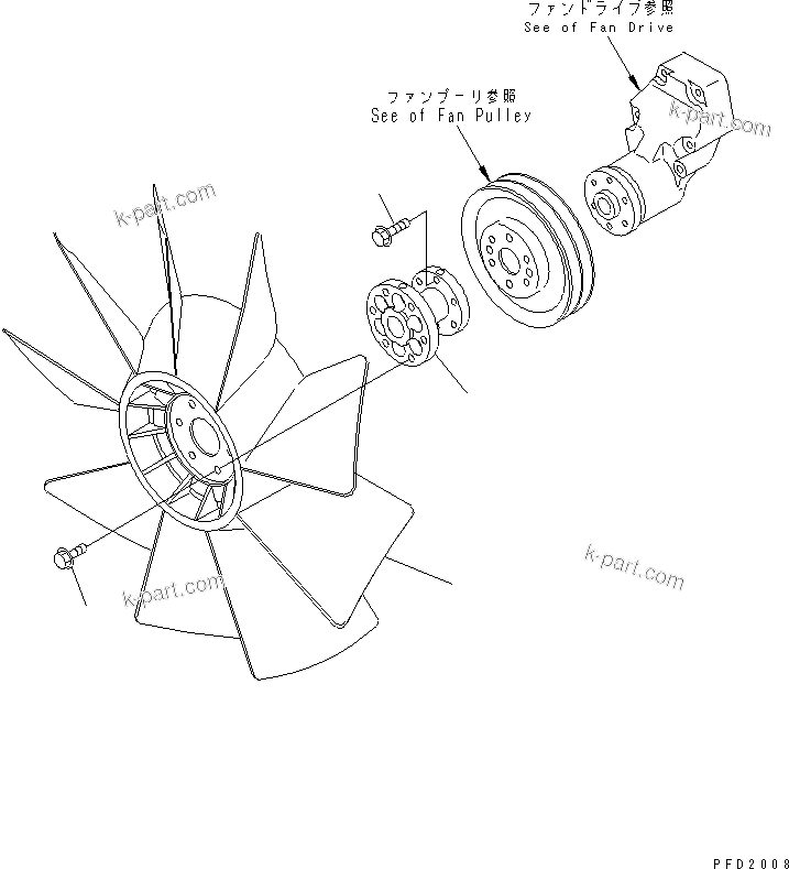 Komatsu parts book diagram for S6D102E-1C-Z S/N 26200929-UP: COOLING FAN(#26201318-)