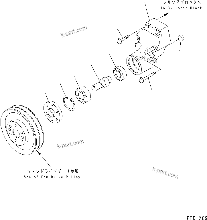 Komatsu parts book diagram for S6D102E-1C-Z S/N 26200929-UP: FAN DRIVE(#26201318-)