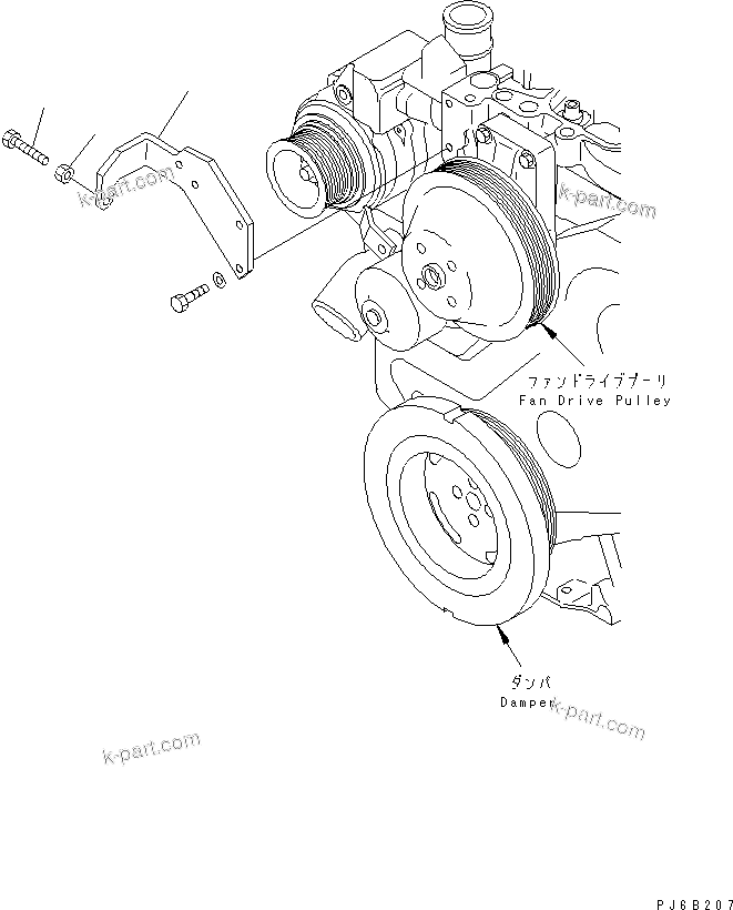 Komatsu parts book diagram for S6D102E-1C-Z S/N 26200929-UP: FAN TENSION BRACKET (REVERSIBLE FAN)(#26264837-)