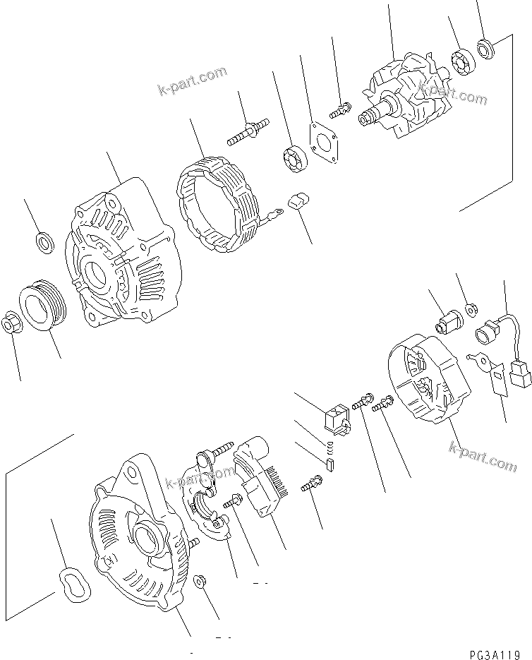 Komatsu parts book diagram for S6D102E-1C-Z S/N 26200929-UP: ALTERNATOR (35A) (INNER PARTS)
