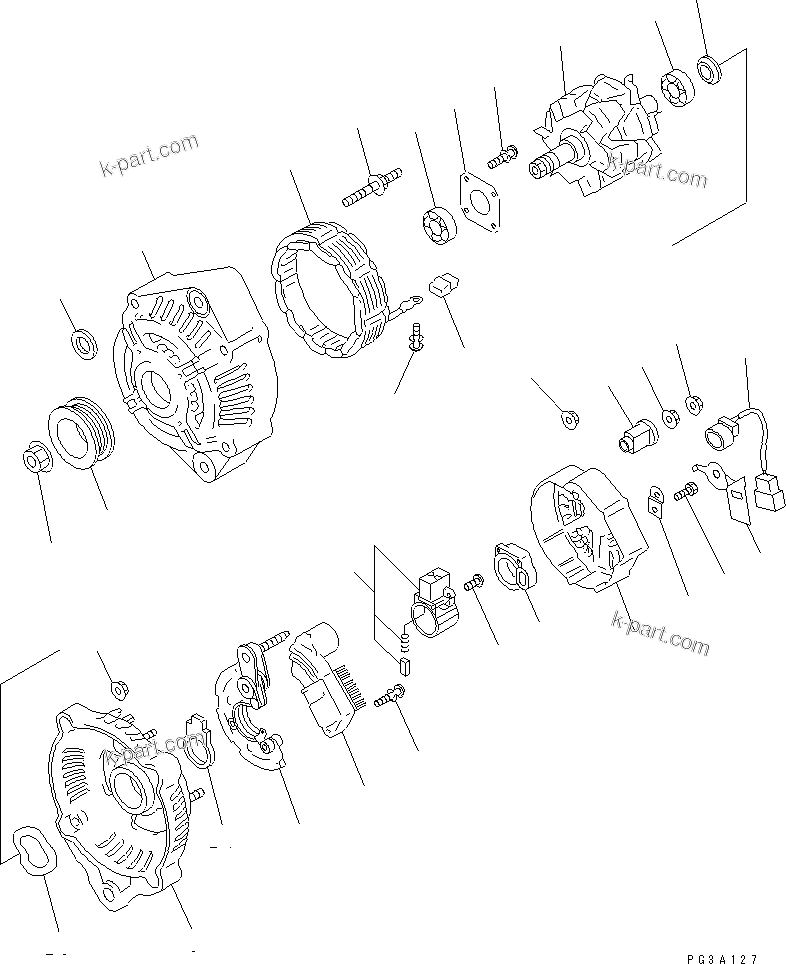Komatsu parts book diagram for S6D102E-1C-Z S/N 26200929-UP: ALTERNATOR (60A) (INNER PARTS)