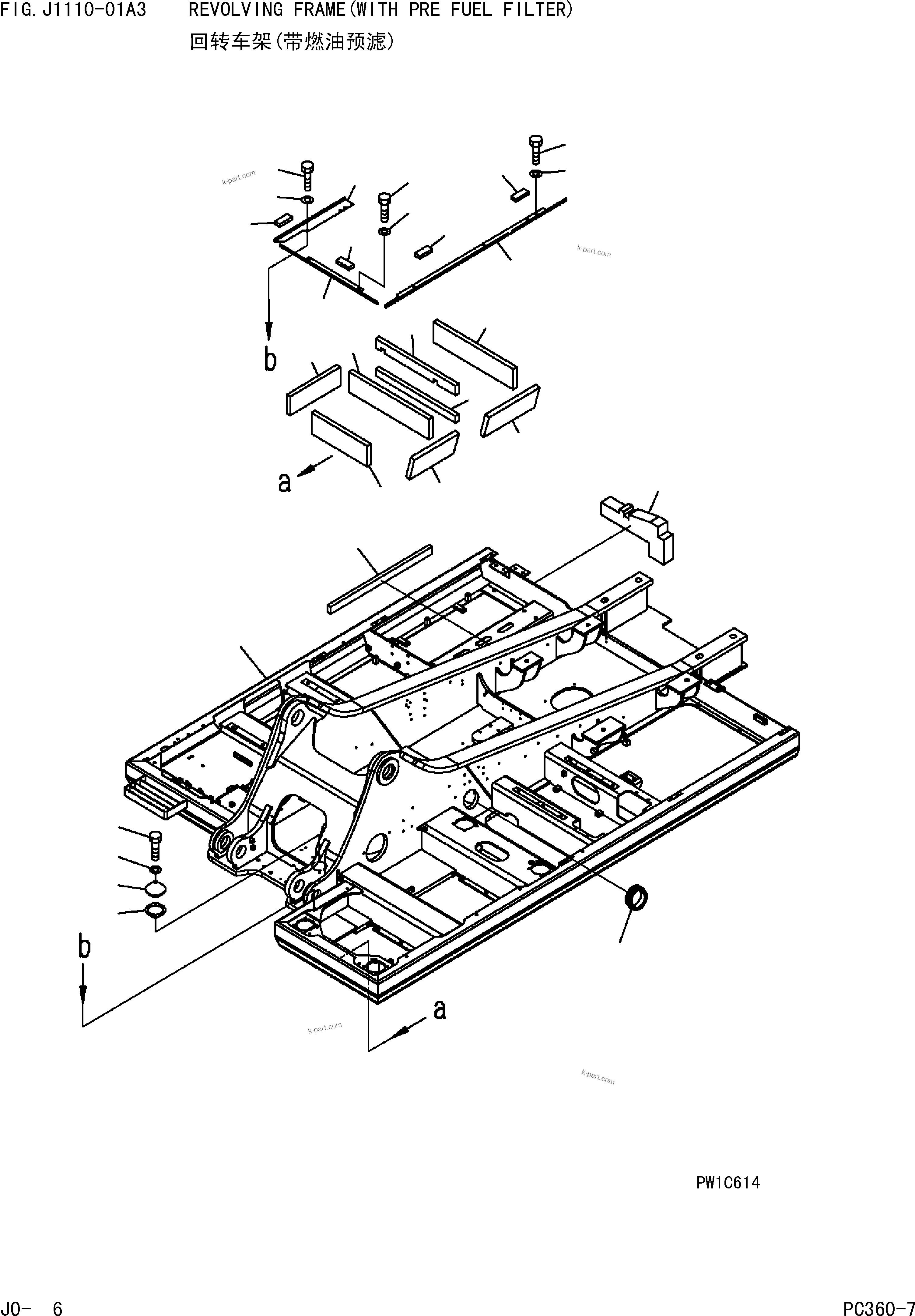 Komatsu parts book diagram for PC360-7 S/N 37715-UP: REVOLVING FRAME(WITH PRE FUEL FILTER)