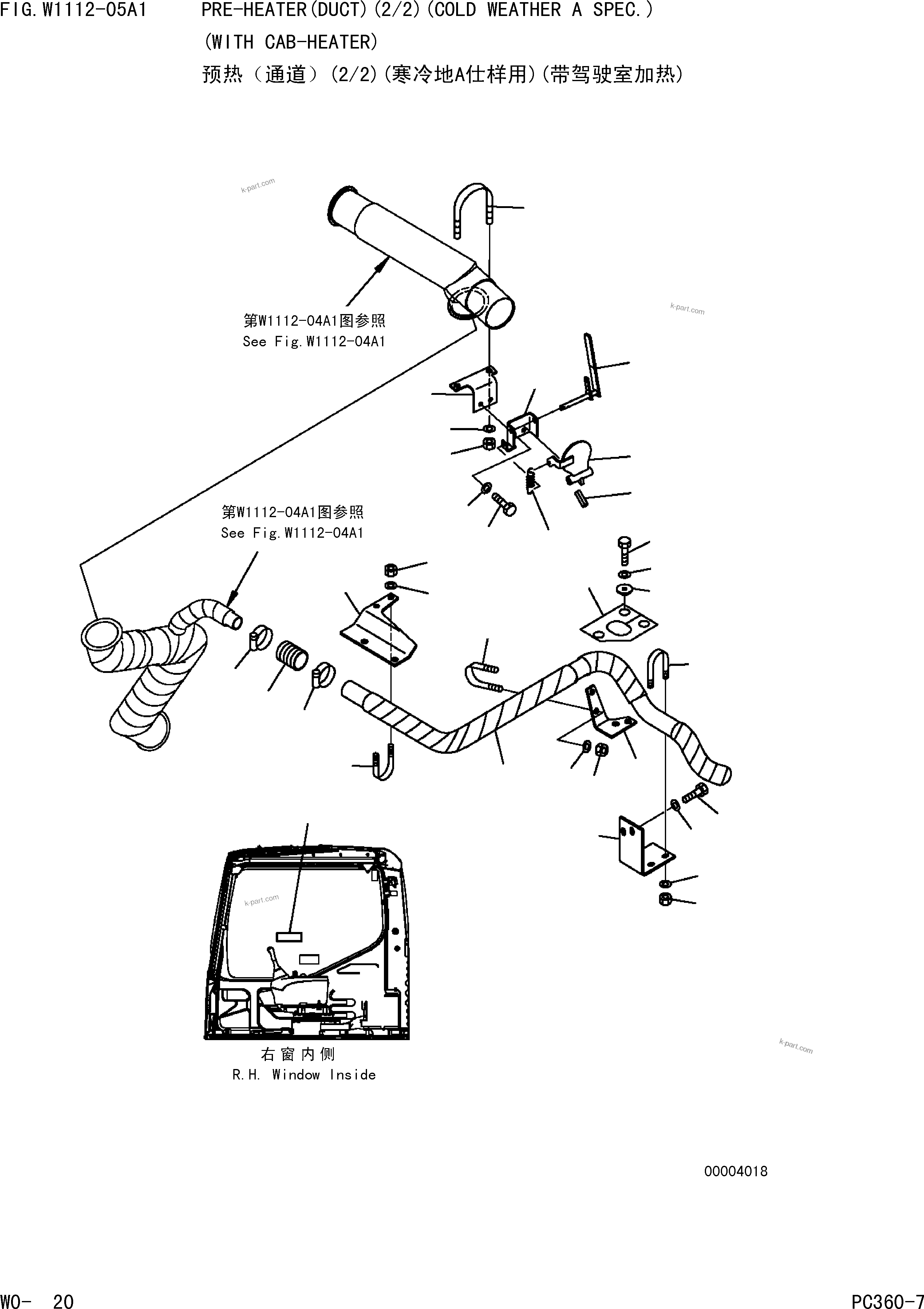 Komatsu parts book diagram for PC360-7 S/N 37715-UP: PRE-HEATER(DUCT)(2/2)(COLD WEATHER A SPEC.)(WITH CAB-HEATER)(WSTD)
