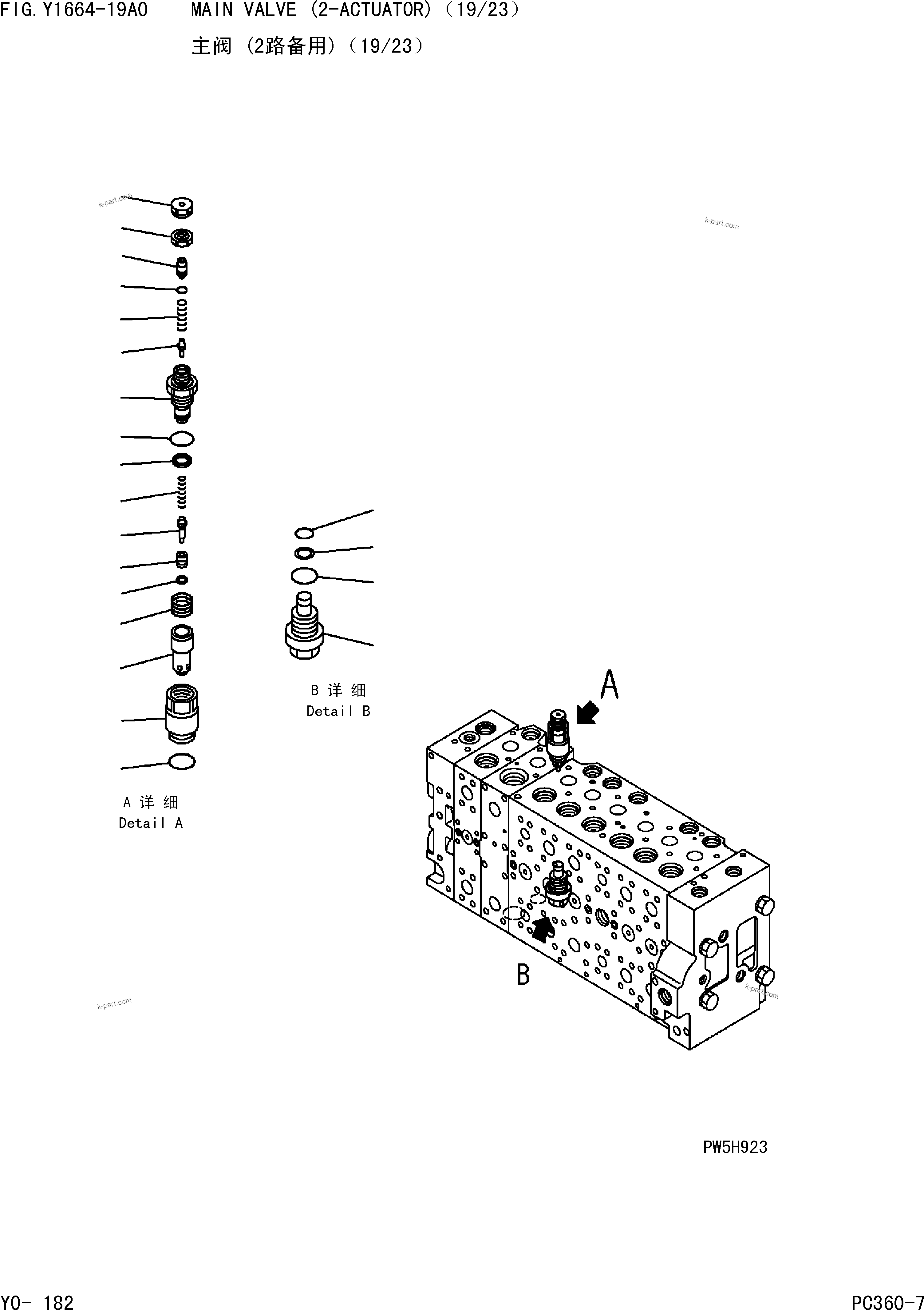 Komatsu parts book diagram for PC360-7 S/N 37715-UP: MAIN VALVE (2-ACTUATOR)(19/23)