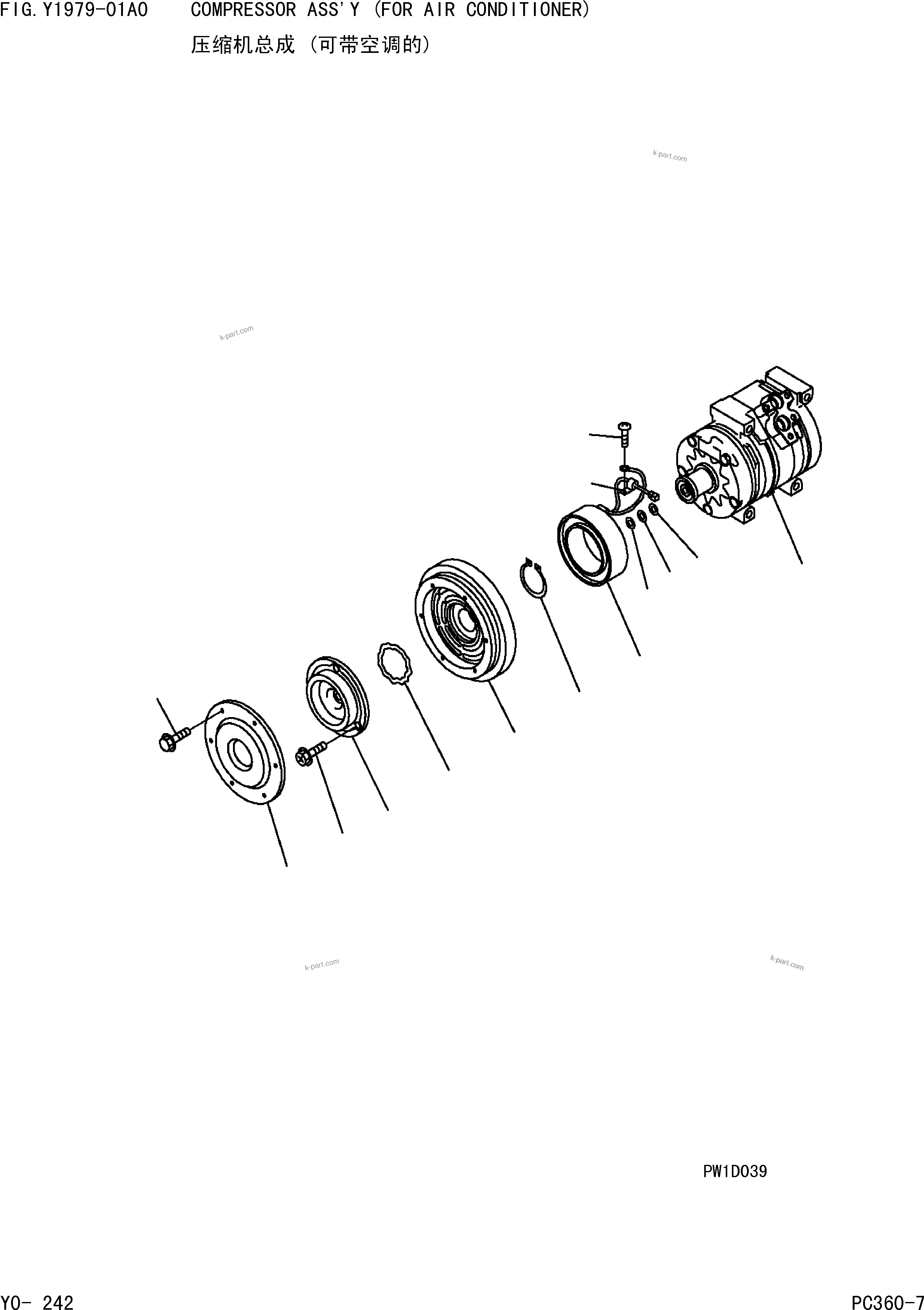 Komatsu parts book diagram for PC360-7 S/N 37715-UP: COMPRESSOR ASS'Y (FOR AIR CONDITIONER)