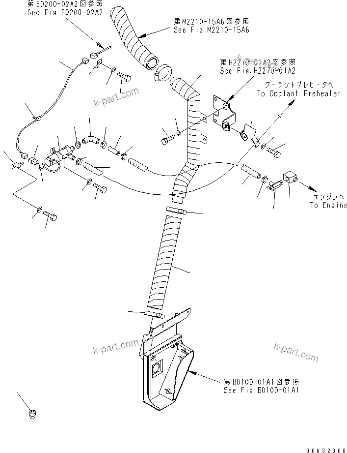 Komatsu parts book diagram for D155A-5 S/N 65001-UP (Extreme Cold Terrain): DUCT AND WATER PIPING  (FOR ADDITIONAL CAB HEATER) (COLD WEATHER (B) SPEC.)(#65275-)