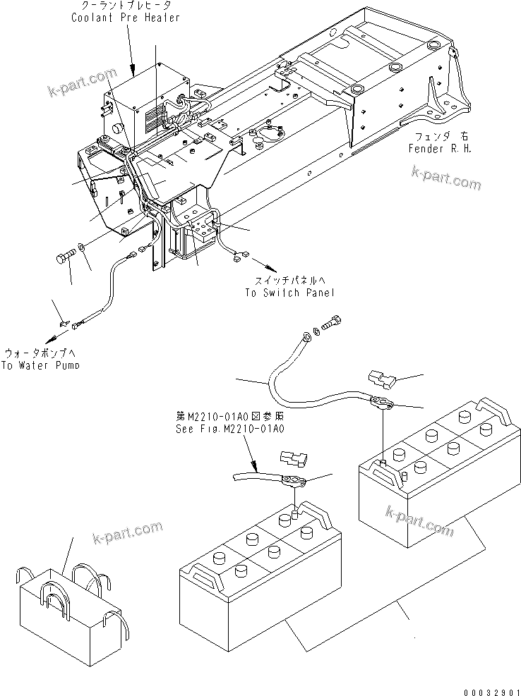 Komatsu parts book diagram for D155A-5 S/N 65001-UP (Extreme Cold Terrain): BATTERY AND PRE HEATER WIRING HARNESS (FOR ADDITIONAL CAB HEATER) (COLD WEATHER (B) SPEC.)(#65275-)