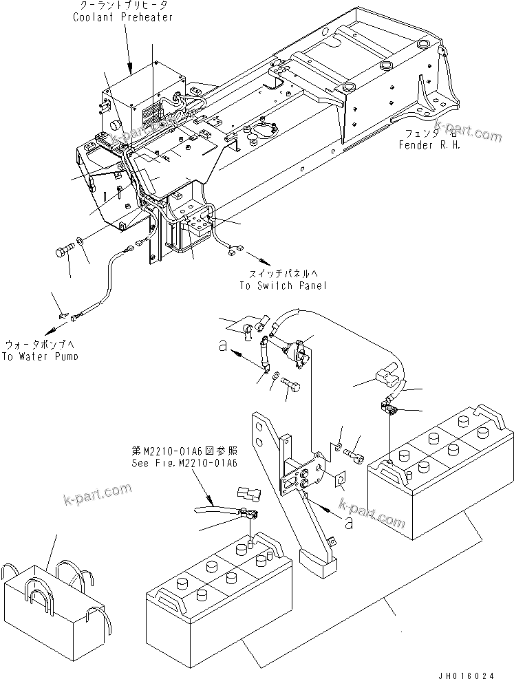 Komatsu parts book diagram for D155A-5 S/N 65001-UP (Extreme Cold Terrain): BATTERY AND PRE HEATER WIRING HARNESS (WITH DISCONNECT SWITCH) (COLD WEATHER (B) SPEC.)(#66660-)