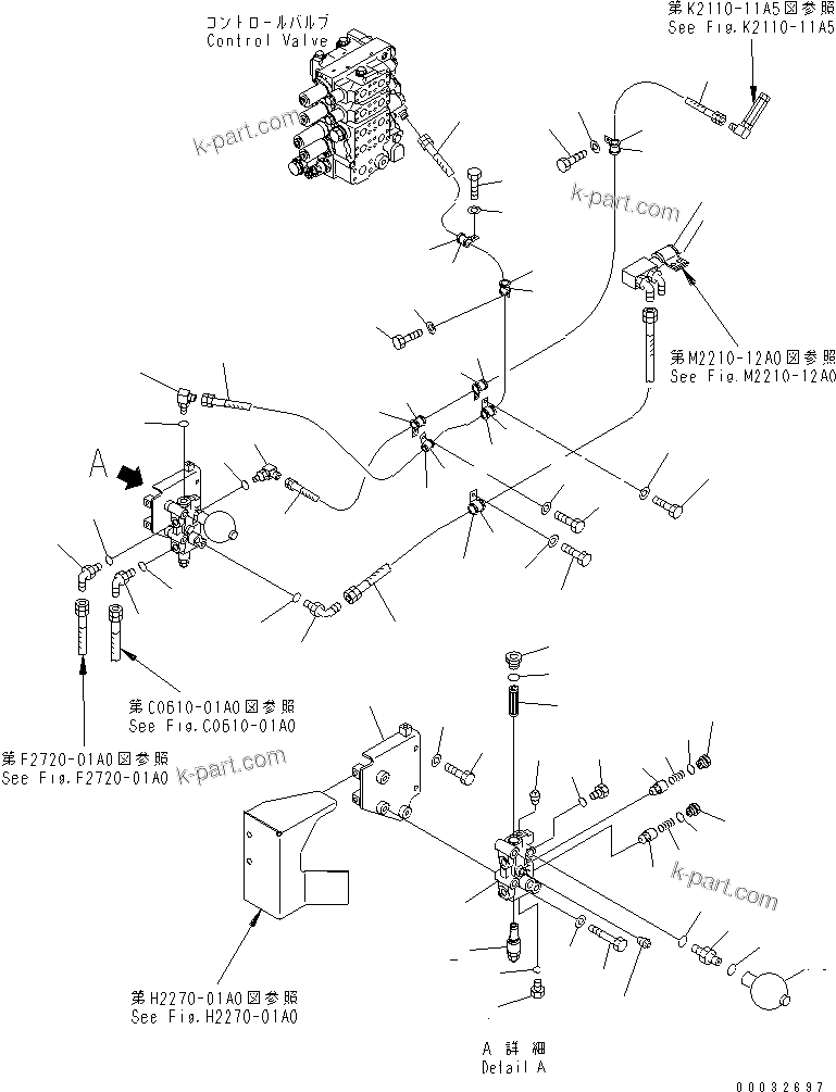 Komatsu parts book diagram for D155A-5 S/N 65001-UP (Extreme Cold Terrain): P.P.C. VALVE PIPING (FOR ADDITIONAL CAB HEATER) (COLD WEATHER (B) SPEC.)(#65275-)