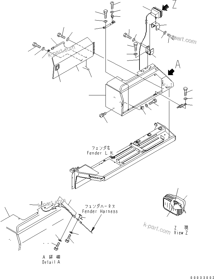 Komatsu parts book diagram for D155A-5 S/N 65001-UP (Extreme Cold Terrain): FENDER COVER AND REAR LAMP (L.H.) (COLD WEATHER (B) SPEC.)(#65275-)